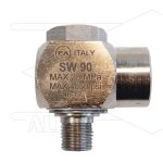 SW90 - Swivel - haaks - Messing / RVS - 250 Bar - 40 l/min - max 90°C - 30 tpm - 1/4" bu x 1/4" bi