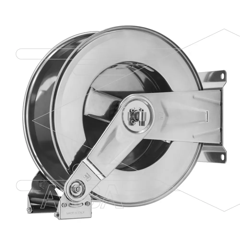 Ramex – slanghaspel – 18 meter – 100 bar – RVS – Verstelbaar uiloopvenster – Inclusief swivel – Automatisch oprollend - Afbeelding 1