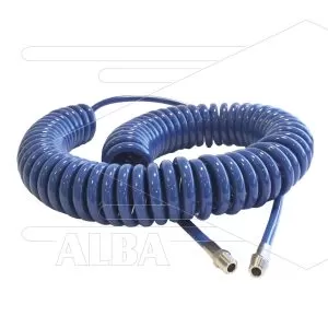 Spiraalslang blauw PU - L=4,0m - Ø10mm - 2x 1/4" bu met RVS koppelingen