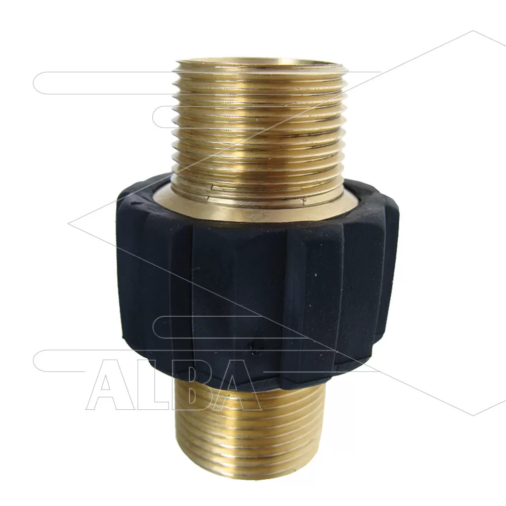 M22x1.5 - verbindingsnippel met rubber - messing - 400 Bar - Ø14mm - max 150°C - 2x M22x1,5 bu - L=54mm - Afbeelding 1