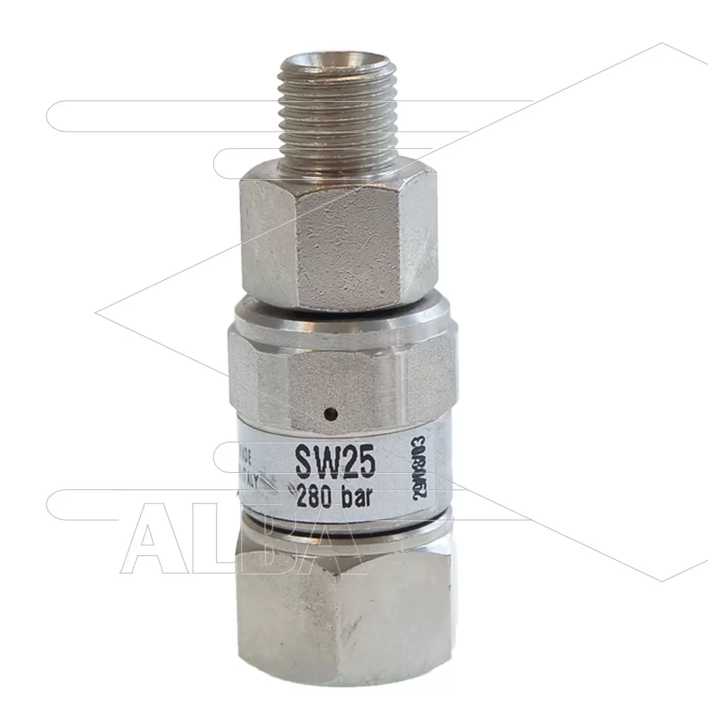 SW25 - Swivel - RVS / messing - 250 Bar - 40 l/min - max 90°C - 30 tpm - 1/4" bu x 3/8" bi - Afbeelding 1