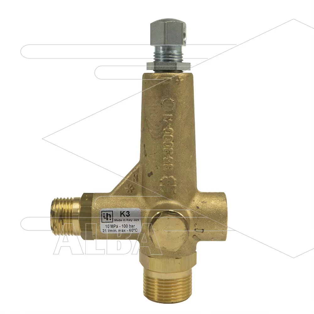 K3.1 - drukregelautomaat - 100 Bar - 11 tot 16 l/min - max 60°C - In: 3/8" bi - Uit: 1/2" bu - Bypass: 3/4" bu - 1/2" bi - Afbeelding 1