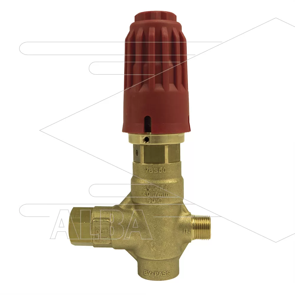 VB350 - drukregelautomaat - met knop - 350 Bar - 40 l/min - 60°C - In: 3/8" bu - Uit: 3/8" bi - Bypass: 1/2" bi - Afbeelding 1