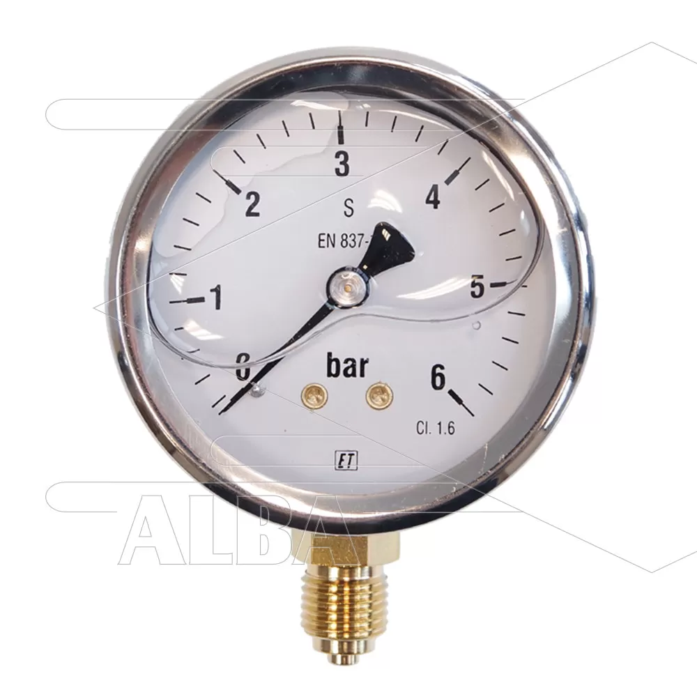 Manometer 0-6 Bar - 1/4 bu - onderaansluiting - Ø63mm - Afbeelding 1