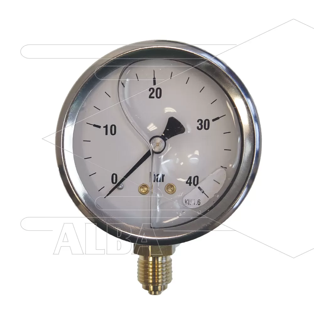 Manometer 0-40 Bar - 1/4 bu - onder aansluiting - Ø63mm - Afbeelding 1