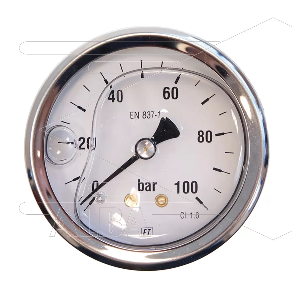 Manometer 0-100 Bar - 1/4 bu - achteraansluiting - Ø63mm - Afbeelding 1