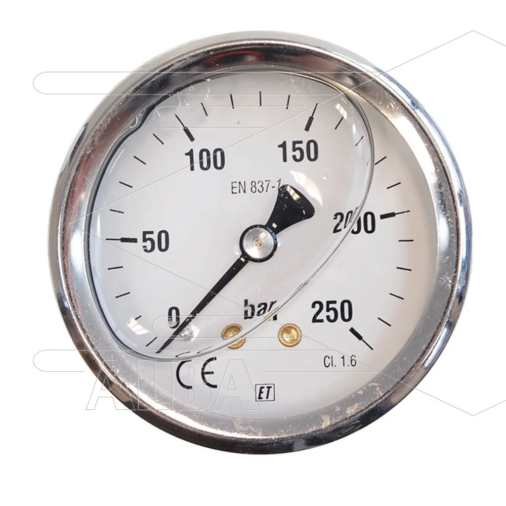 Manometer 0-250 Bar - 1/4 bu - achteraansluiting - Ø63mm - Afbeelding 1