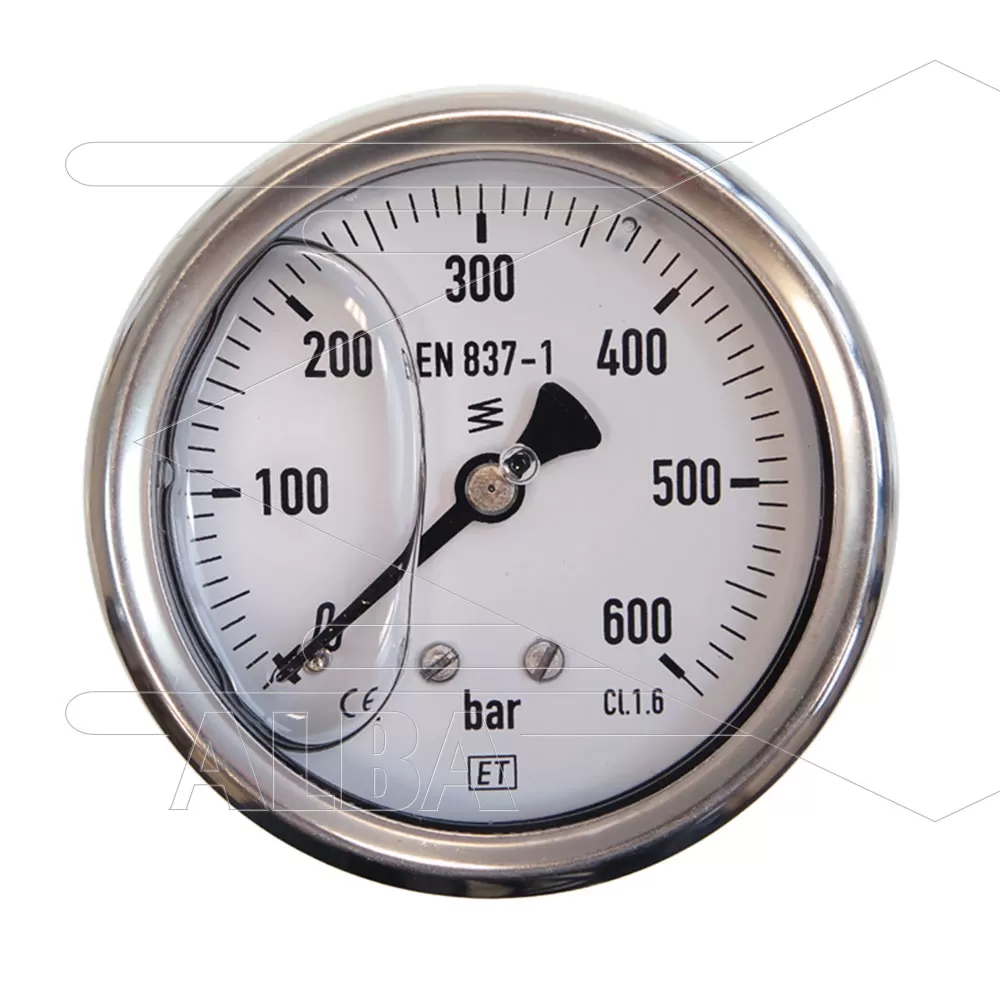 Manometer 0-600 Bar - 1/4 bu - achteraansluiting - Ø63mm - Afbeelding 1