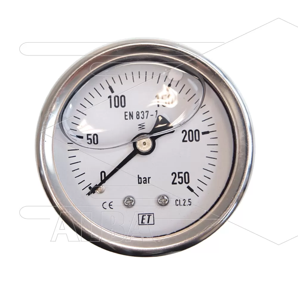 Manometer 0-250 Bar - 1/4 bu - achteraansluiting - Ø52mm - Afbeelding 1