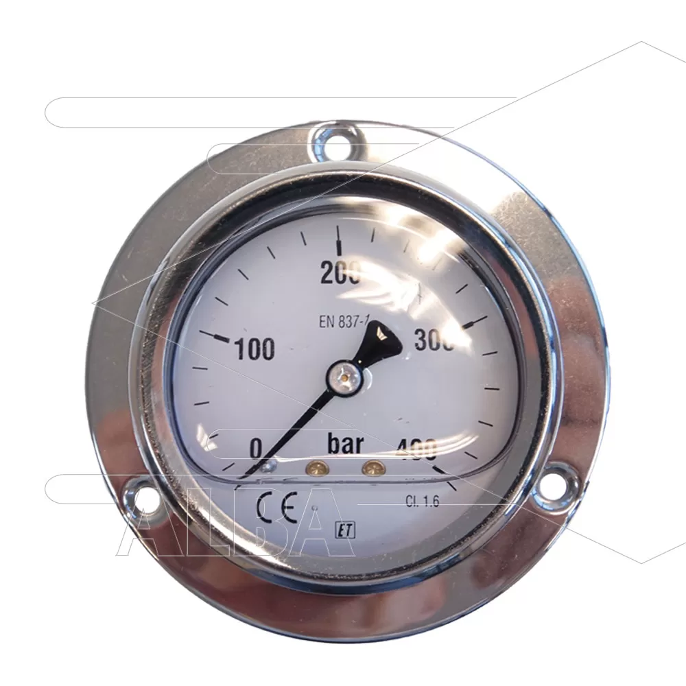Manometer 0-400 Bar - 1/4 bu - achteraansluiting - Ø63mm - paneelmontage - Afbeelding 1