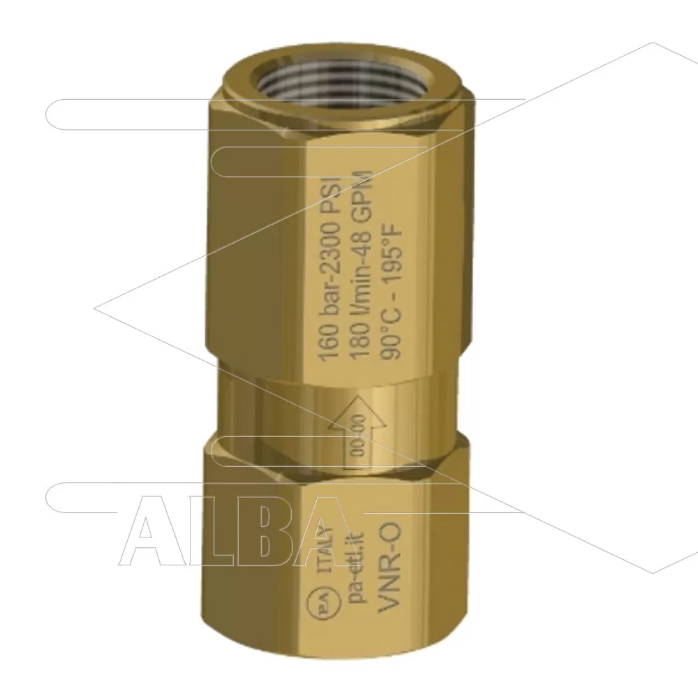 VNR-O - Terugslagklep - messing - 150 Bar - 80 l/min - max 90°C - 2 x 1/2" bi - Afbeelding 1