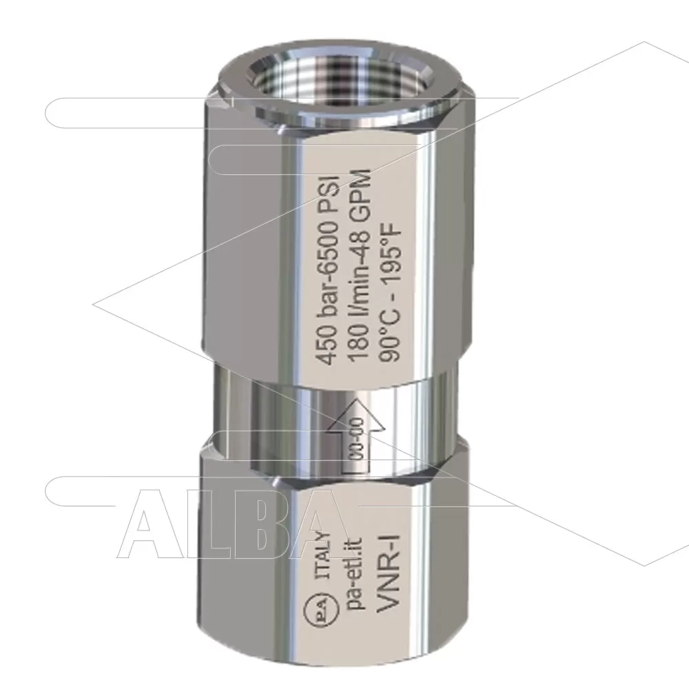 201090 VNR-I - Terugslagklep - RVS - 400 Bar - 25 l/min - max 90°C - 2 x 1/4" bi - Afbeelding 1