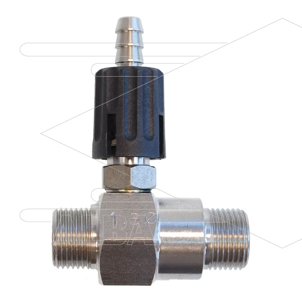 Chemicaliën injector - RVS - regelbaar - Ø1.5mm (065) - 350 Bar - 30 l/min - 2 x 3/8 bu - Afbeelding 1