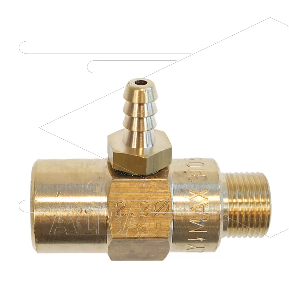 Chemicaliën injector - messing - Ø2.3mm (150) - 280 Bar - 30 l/min - 3/8 bi x 3/8" bu - Afbeelding 1