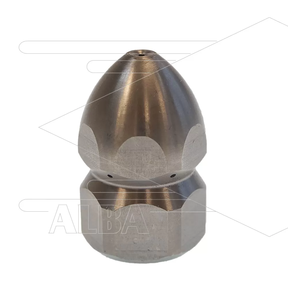 Rioolnozzle met voorboring - 0.055 - 3 x 0.80 + 1 x 0.80 - 3/8" bi - SW22 - RVS - Afbeelding 1
