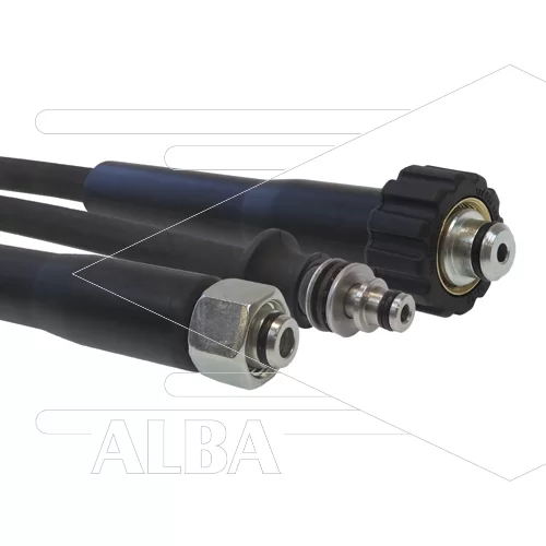 Hogedrukslang - 1SC-DN08 (5/16") - zwart - 250 Bar - Ø13,5mm - 150°C - 20m - 1/2"W x M22x1,5 W vlak - 1x KBS - Afbeelding 1