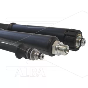 Hogedrukslang - 1SC-DN10 (3/8") - zwart - 210 Bar - Ø15,6mm - 150°C - 30m - 3/8"bu x M22x1,5 W vlak - 2x KBS