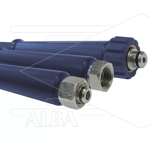 Hogedrukslang – 2SC - DN10 (3/8") – blauw – 400 Bar – Ø17 mm – 150°C - 20m - 3/8"bu BSPT x M22x1,5 W vlak - 1x KBS - Afbeelding 1