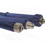 Hogedrukslang – 2SC - DN08 (5/16″) – blauw – 400 Bar – Ø16,3mm – 150°C - 20m - M22x1,5 W vlak x Ø11mm RVS nippel met lager - 1x KBS
