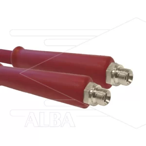 Hogedrukslang – 2SN - Plus - DN10 (3/8") – rood – 500 Bar – Ø17 mm – 150°C - 10m - 2 x 3/8" bu RVS - 2x KBS rood