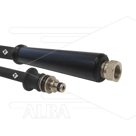 Hogedrukslang – 2SCX - Forever - DN08 (5/16") – zwart – 400 Bar – Ø13,5 mm – 150°C - 10m - M22W vlak x Ø11mm RVS pistoolnip met lager + kraagstuk - 1x KBS - Afbeelding 1