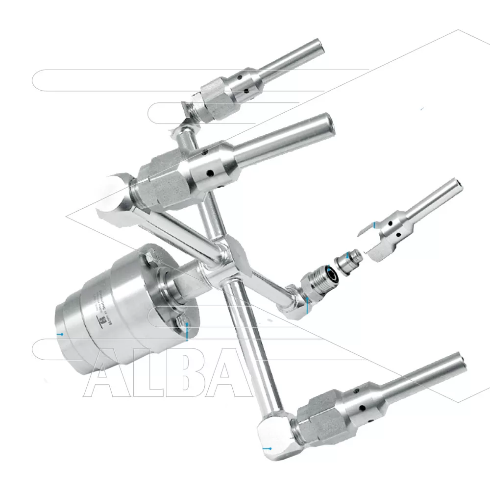 Spider waskop - 4 x verlengde nozzlestabilisator - Ø100mm - RVS - 170 Bar - Afbeelding 1