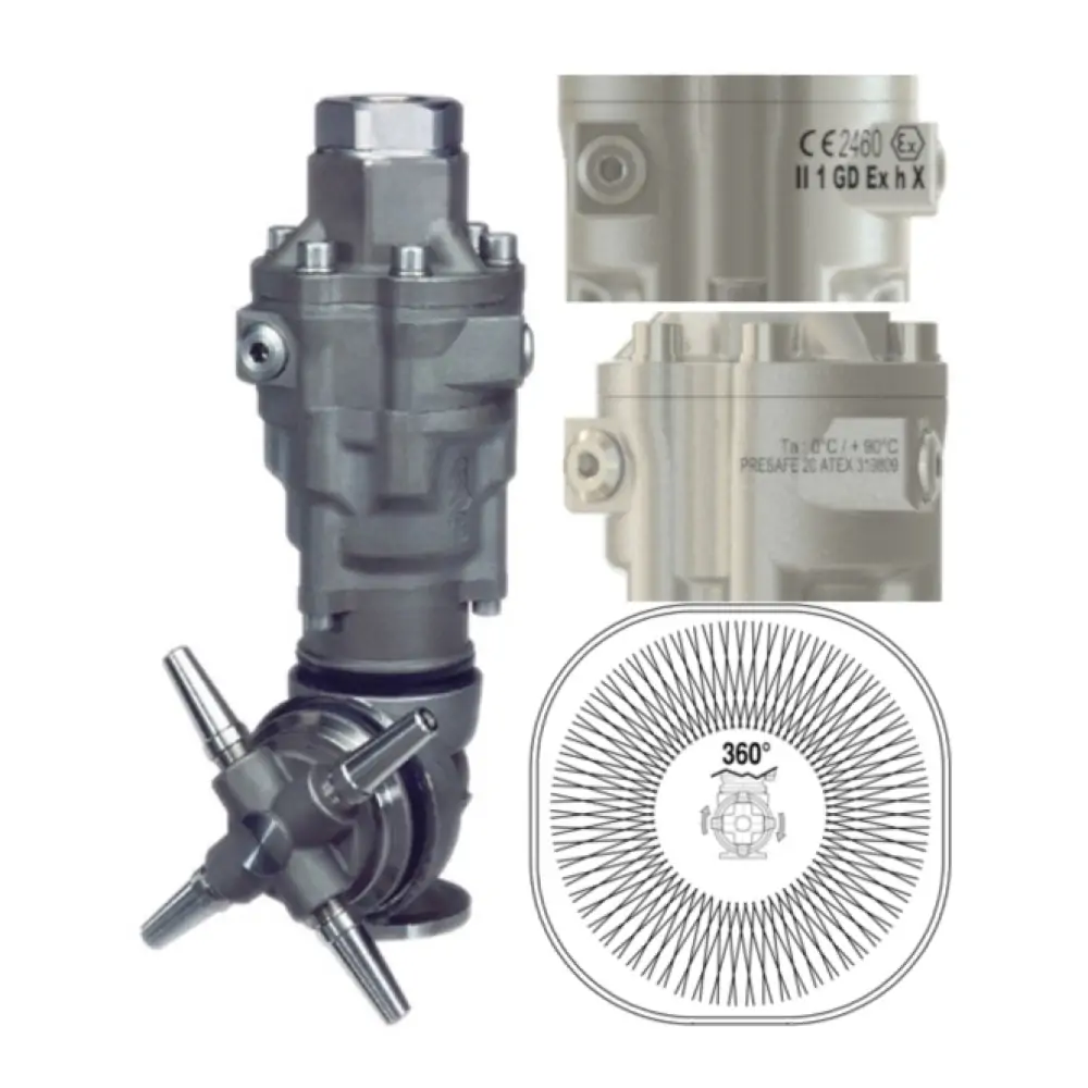A80RA ATEX - tankreiniger - RVS303 - 30 tot 140 Bar - 85 tot 120 l/min - 9,0mm injectors - exclusief nozzles - nozzle type: 4 x 1/4" Npt - inlaat 3/4" bi - min. invoerdoorlaat Ø165mm - Afbeelding 1