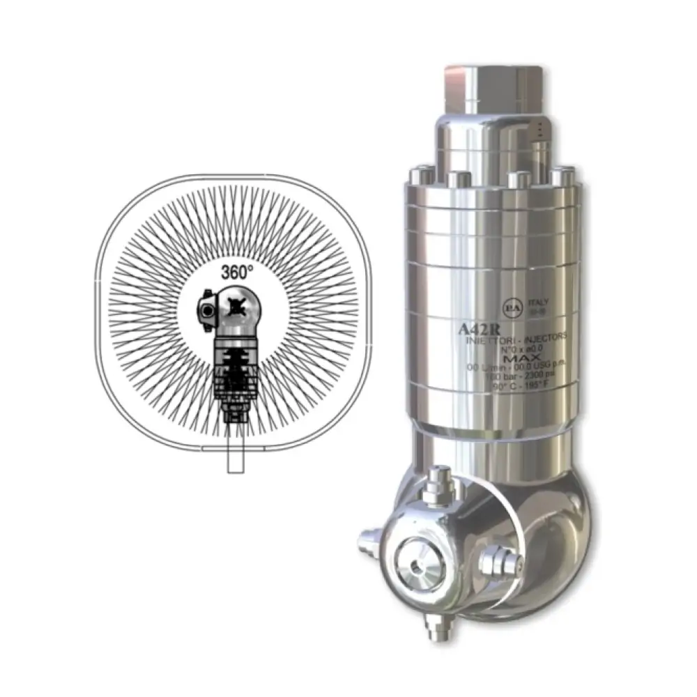 A42R-360° - tankreiniger - 40 tot 140 Bar - 13 tot 17 l/min - exclusief nozzles - nozzle type: 4 x 1/8" bu - inlaat 1/2" bi - min. invoerdoorlaat Ø108mm - Afbeelding 1