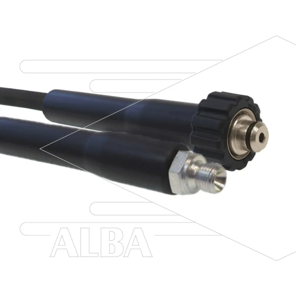 Hogedrukslang - 1SC-DN06 (1/4") - zwart - 250 Bar - Ø12,2mm - 150°C - 25m - M22x1,5 W vlak RVS x 3/8″bu RVS – 2x KBS - Afbeelding 1